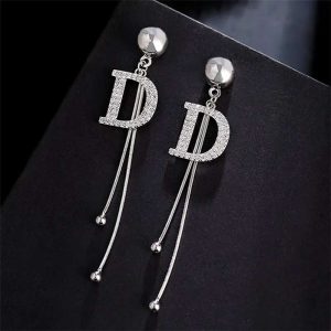 D letter drop chain earring