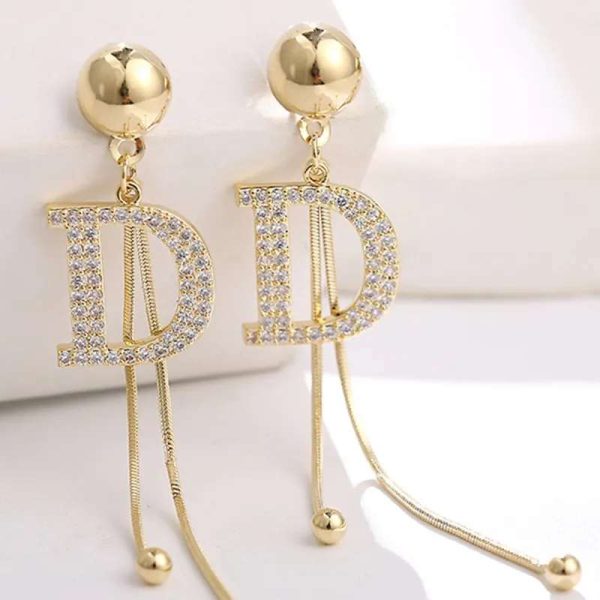 D letter drop chain earring